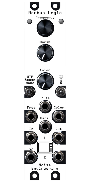 Load image into Gallery viewer, Morbus Legio white overlay on a silver module. Morbus is a noise generator firmware for the Legio platform | Noise Engineering