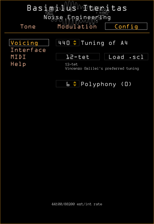 Noise Engineering Basimilus Iteritas Config page