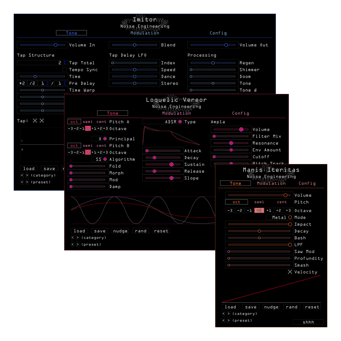 Noise Engineering plugin Bundle 1 containing Imitor, Loquelic Vereor, and Manis Iteritas