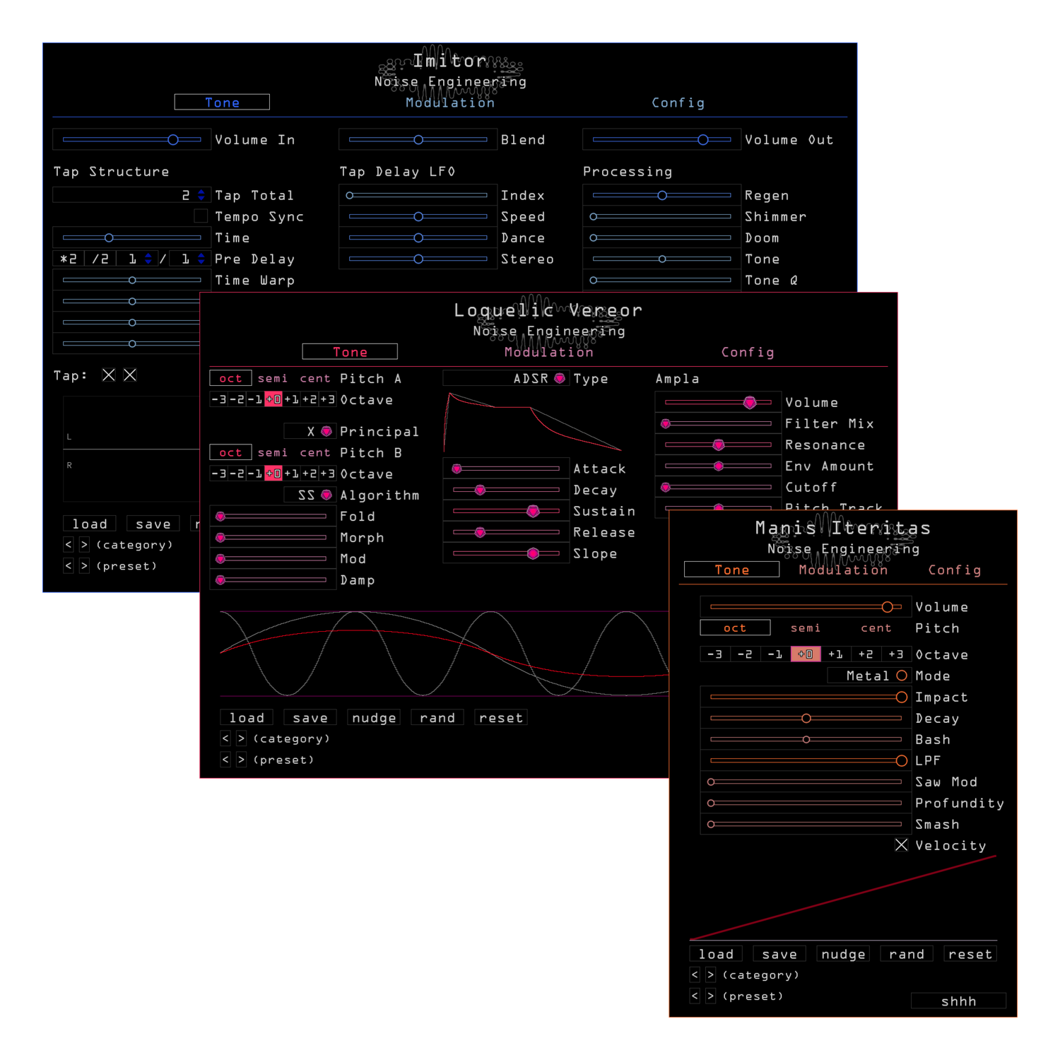 Noise Engineering plugin Bundle 1 containing Imitor, Loquelic Vereor, and Manis Iteritas