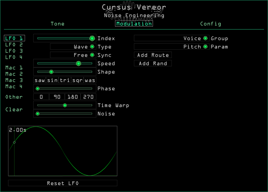 Noise Engineering Cursus Vereor plugin Modulation page