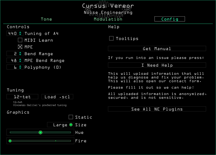 Noise Engineering Cursus Vereor plugin Config page