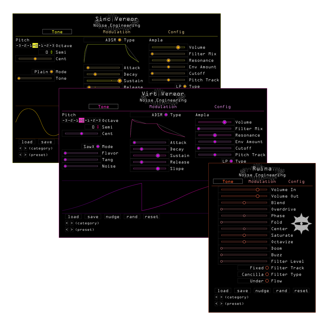 Noise Engineering Freequel plugin bundle containing Sinc Vereor, Virt Vereor, and Ruina