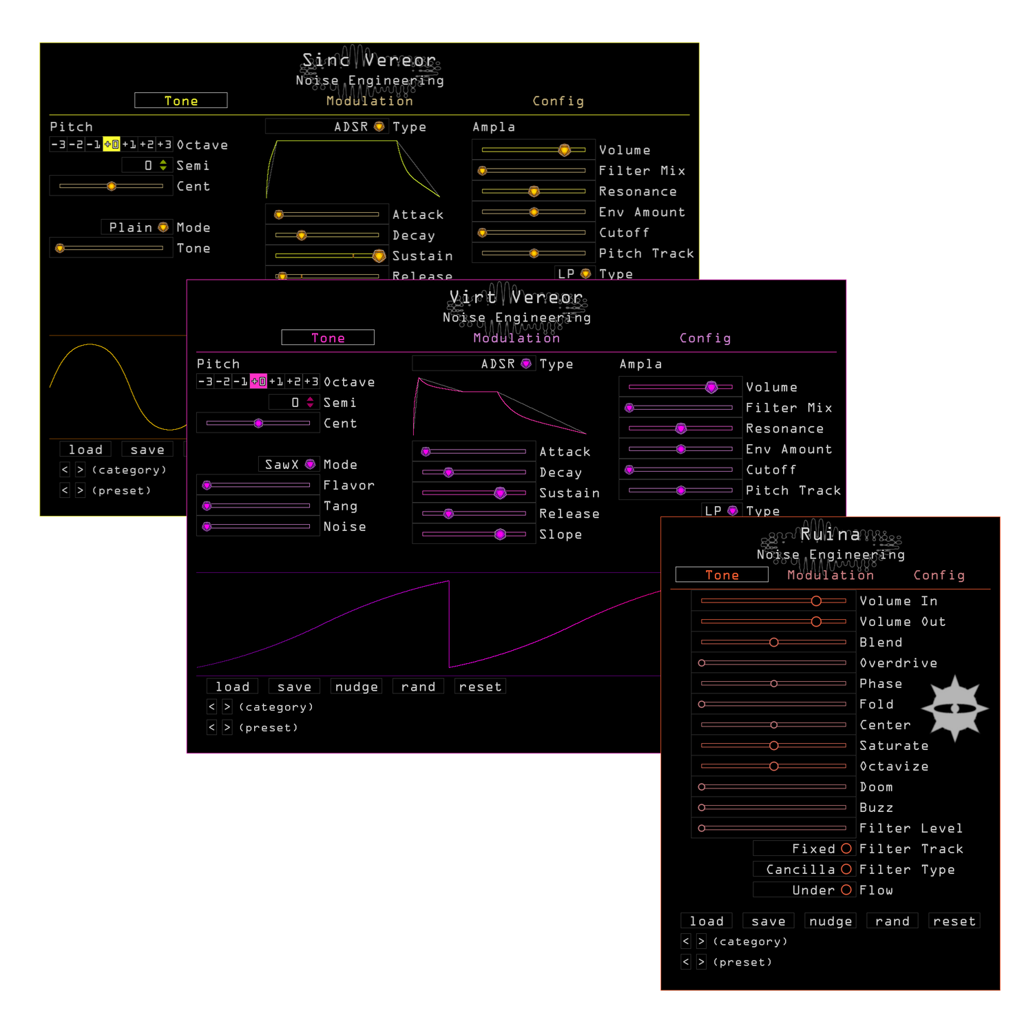 Noise Engineering Freequel plugin bundle containing Sinc Vereor, Virt Vereor, and Ruina