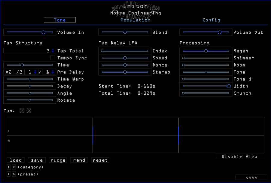 Noise Engineering Imitor delay plugin Tone page