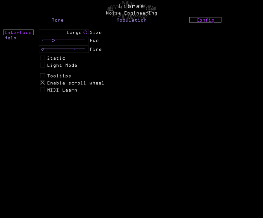 Noise Engineering Librae dynamics plugin Config page