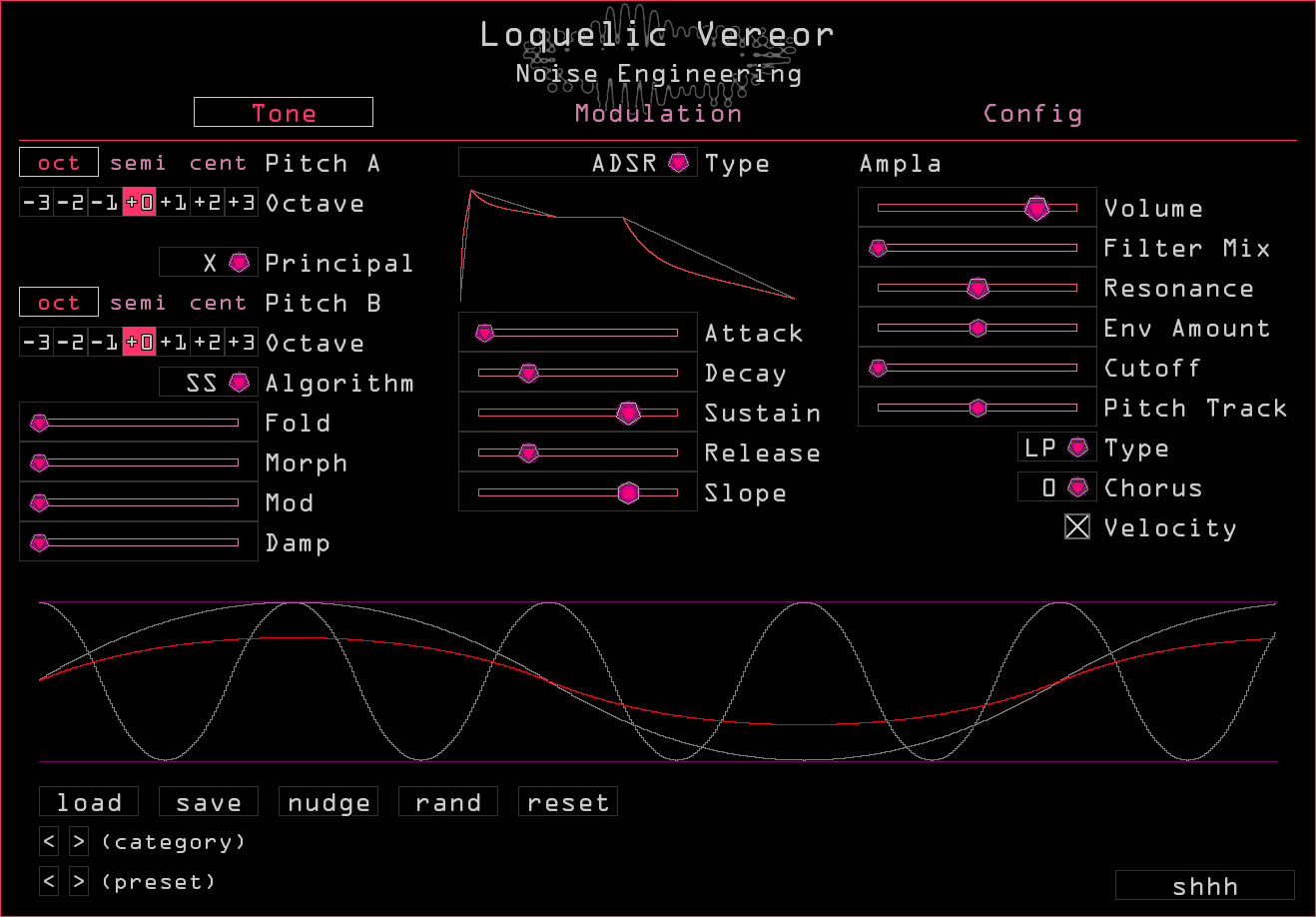 Noise Engineering Loquelic Vereor synth plugin Tone page