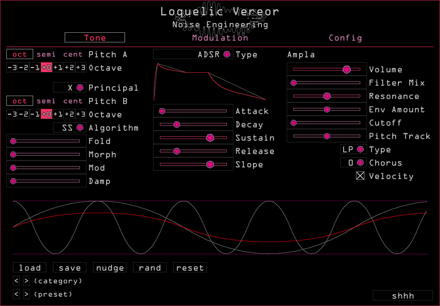 Noise Engineering Loquelic Vereor synth plugin Tone page