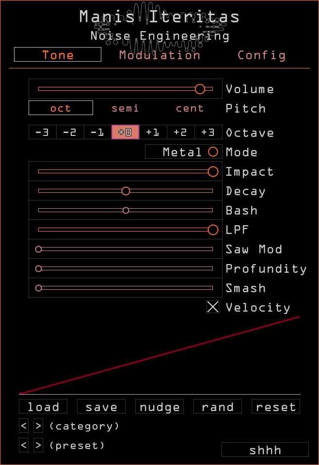 Noise Engineering Manis Iteritas synth plugin Tone page