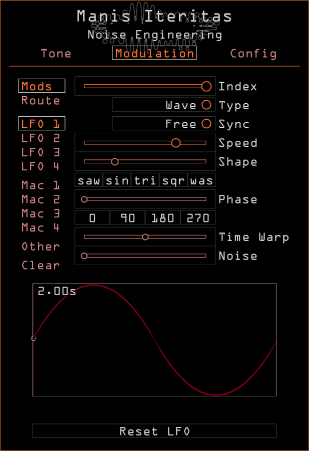 Noise Engineering Manis Iteritas synth plugin Modulation page