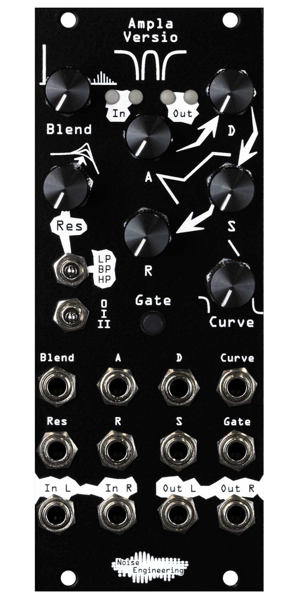 ADSR-controlled VCA and resonant filter gate on a DSP platform in black | Ampla Versio by Noise Engineering