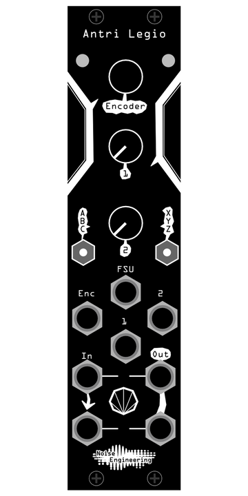 Load image into Gallery viewer, The dynamics processor of your dreams: stereo-in, stereo-out on a DSP/oscillator platform for Eurorack. Shown is the black Antri panel with numbered and lettered parameters, ideal for developing your own firmware, in black. | Librae Legio and the World of Legio by Noise Engineering
