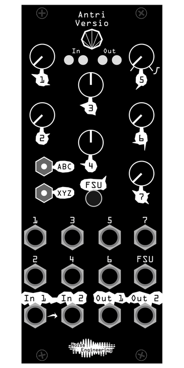 Load image into Gallery viewer, Stereo-in, stereo-out synthetic-tail generator reverb and DSP platform for Eurorack. Image shows Antri faceplate in black which has all parameters numbered, generally preferred for users developing their own firmwares. | Desmodus Versio by Noise Engineering

