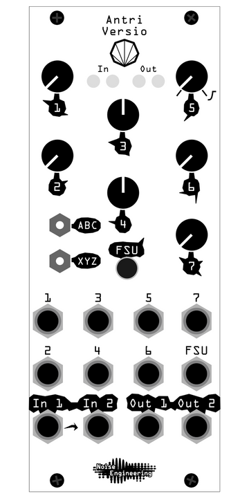 Load image into Gallery viewer, Stereo-in, stereo-out synthetic-tail generator reverb and DSP platform for Eurorack. Image shows Antri faceplate in silver which has all parameters numbered, generally preferred for users developing their own firmwares. | Desmodus Versio by Noise Engineering
