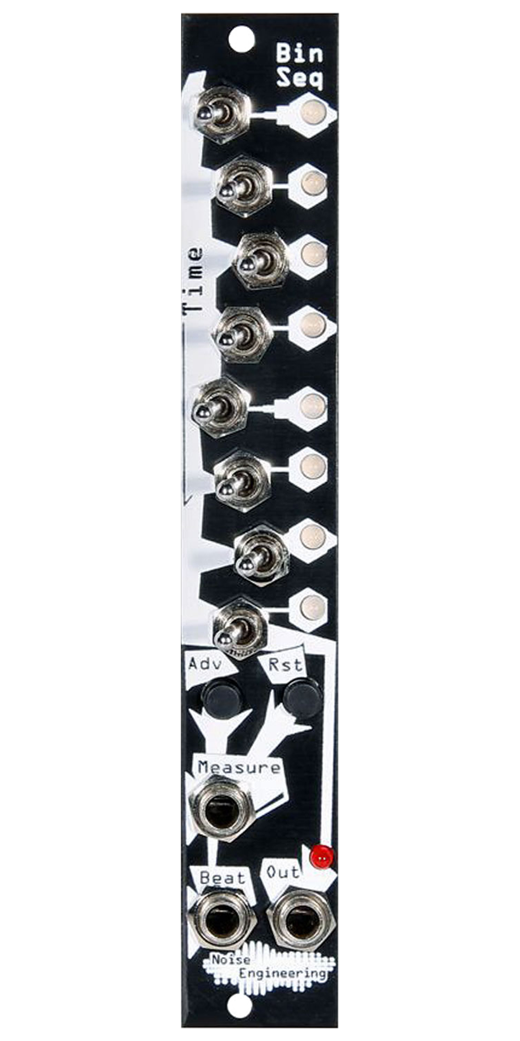 Compact 8-step trigger/gate sequencer with 8 switches in black | Bin Seq by Noise Engineering
