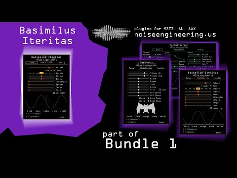 Load and play video in Gallery viewer, Basimilus Iteritas is an additive/FM synthesizer inspired by analog percussion synthesis, and of course, the Basimilus Iteritas Alter. Synthesizing unique percussion is a breeze: thumping kicks, snappy snares, hats, snaps, and claps are all just a few tweaks away with Basimilus Iteritas. But it does so much more! The straightforward controls make creating almost any type of sound simple, including leads, ambient chirps, basses, and more.
