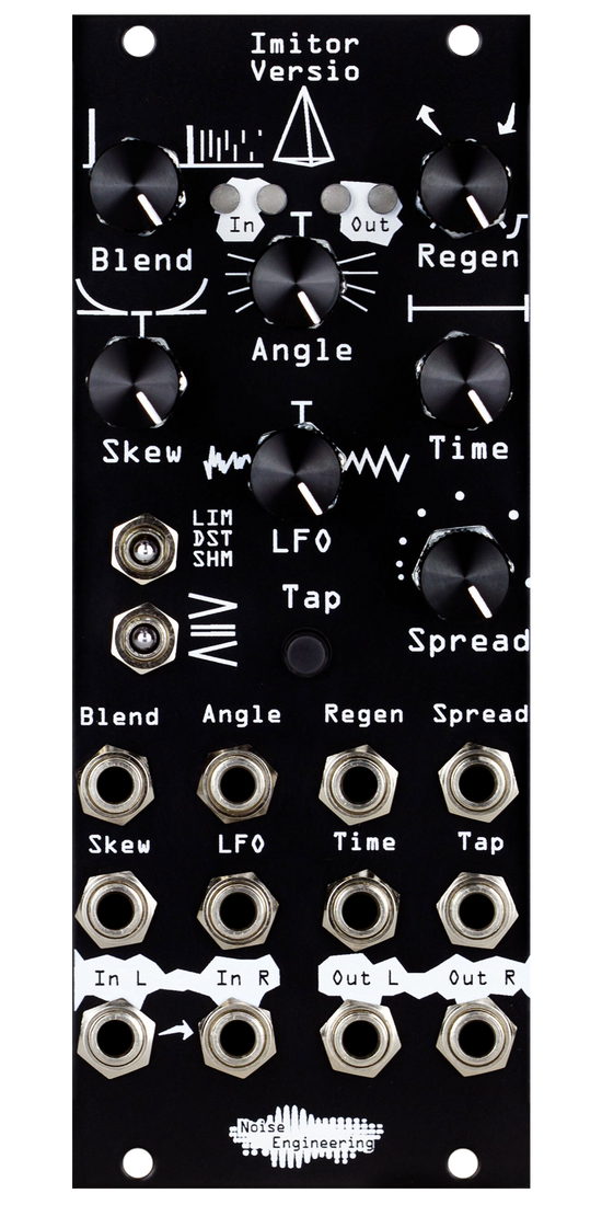 Stereo-in, stereo-out 12-tap multimode delay with clock sync and tap tempo plus DSP platform for Eurorack in black | Imitor Versio by Noise Engineering