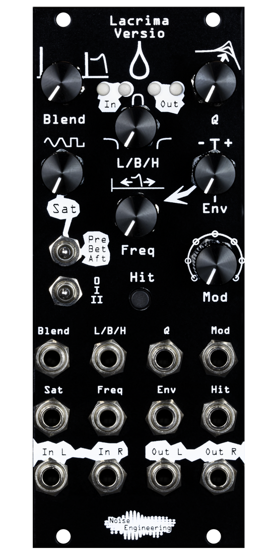 Autowah from hell on a stereo-in, stereo-out DSP platform for Eurorack in black | Lacrima Versio by Noise Engineering