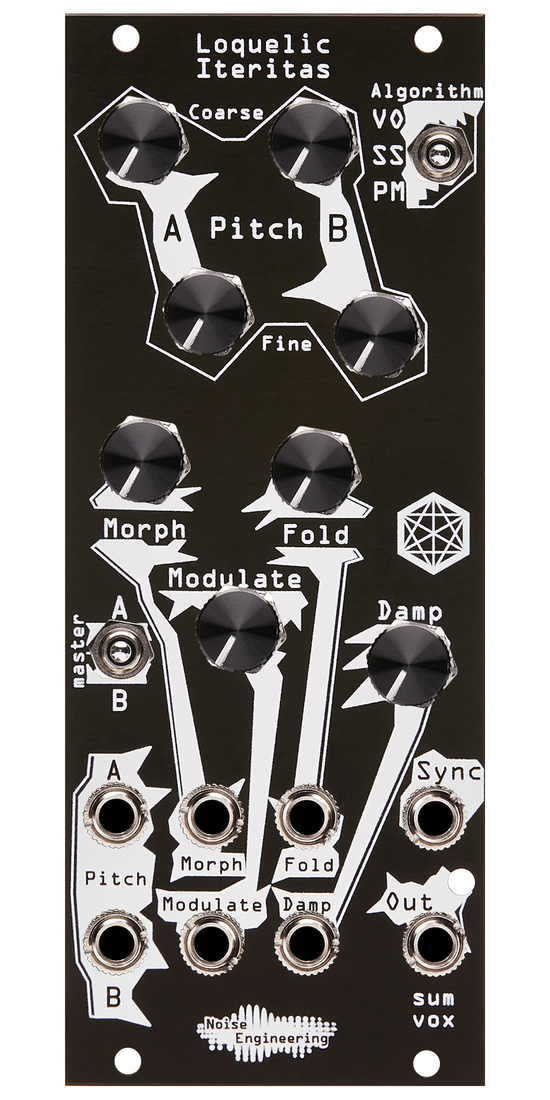 Three-algorithm digital complex Eurorack oscillator in black | Loquelic Iteritas by Noise Engineering