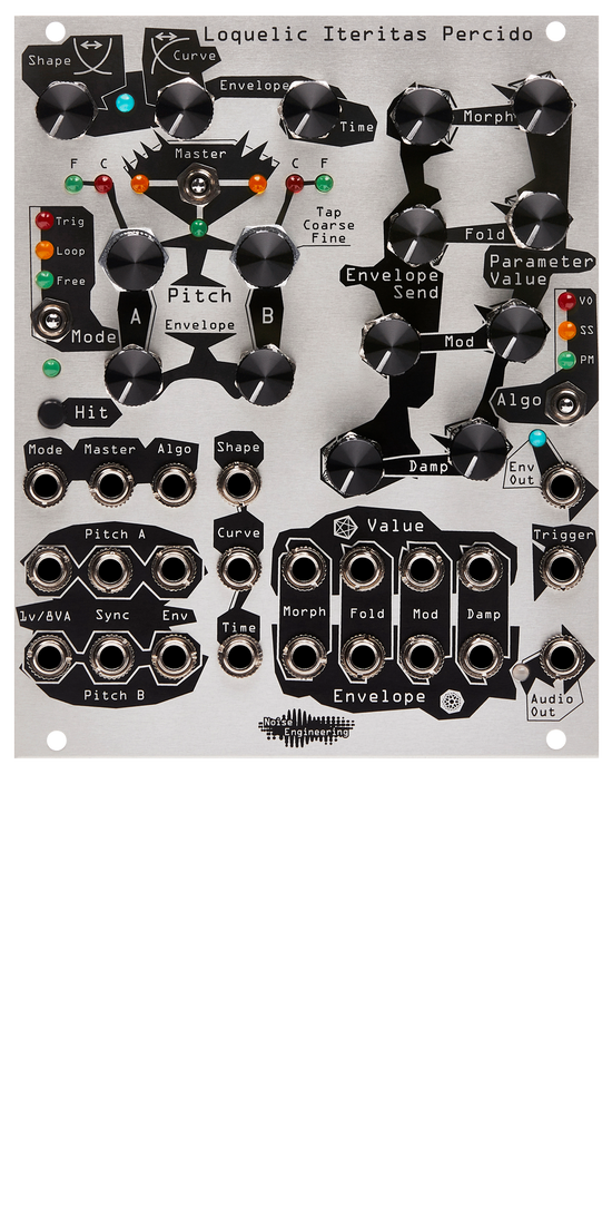 Complex Eurorack voice with internal modulation matrix in silver | Loquelic Iteritas Percido by Noise Engineering