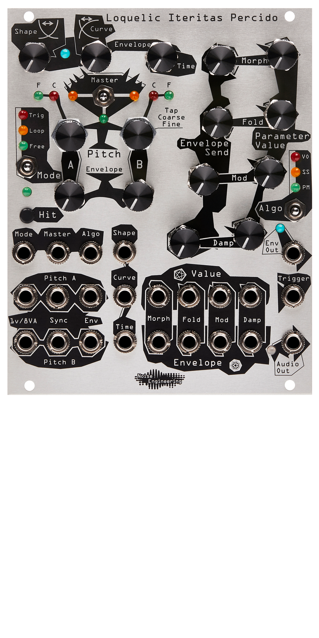 Complex Eurorack voice with internal modulation matrix in silver | Loquelic Iteritas Percido by Noise Engineering