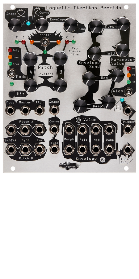 Complex Eurorack voice with internal modulation matrix in silver | Loquelic Iteritas Percido by Noise Engineering