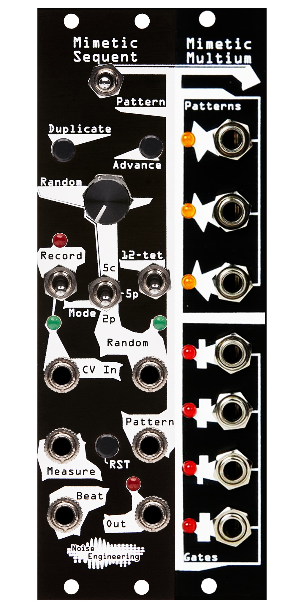 CV recorder and randomizer Eurorack module with expander in black | Mimetic Sequent by Noise Engineering