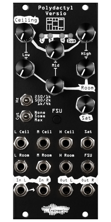 Load image into Gallery viewer, Polydactyl Versio in black Eurorack compressor module with knobs at top and jacks at bottom. | Noise Engineering
