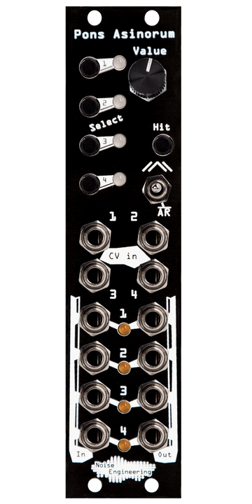 Load image into Gallery viewer, Pons Asinorum Eurorack module in black with buttons and knob at top and jacks at bottom | Noise Engineering
