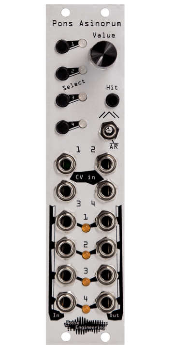 Load image into Gallery viewer, Pons Asinorum Eurorack module in silver with buttons and knob at top and jacks at bottom | Noise Engineering
