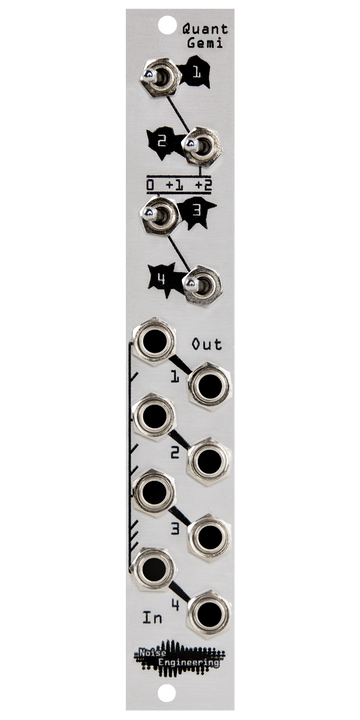 Load image into Gallery viewer, Quant Gemi silver Eurorack module with four 3-octave switches on top and jacks on the bottom | Noise Engineering
