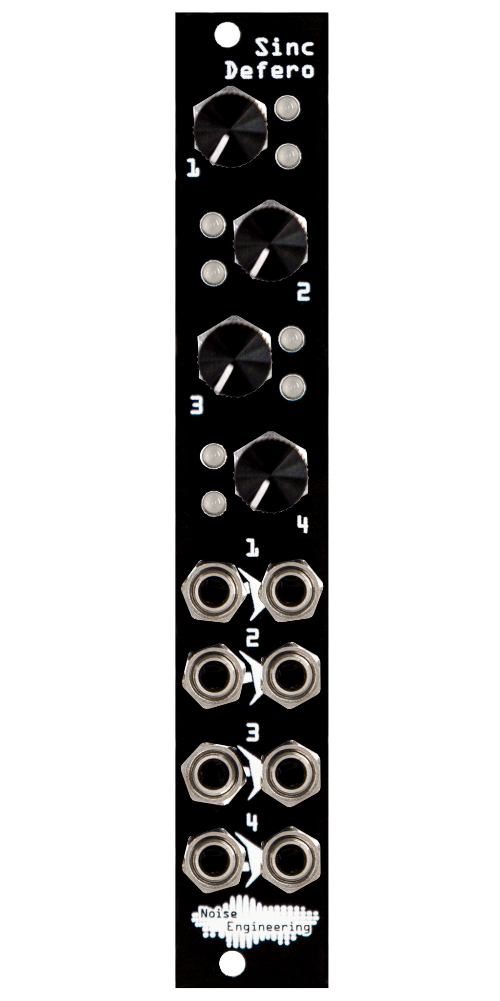 Four-channel buffered attenuator and mult with LEDs for Eurorack in black | Sinc Defero by Noise Engineering