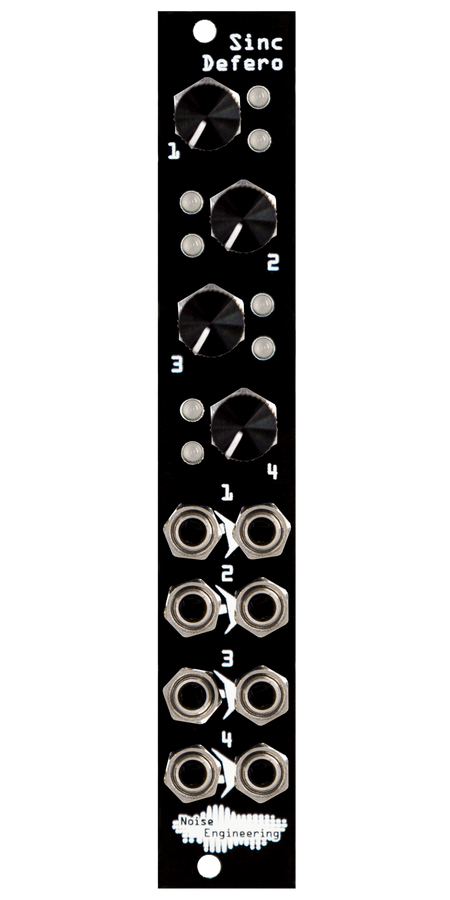 Four-channel buffered attenuator and mult with LEDs for Eurorack in black | Sinc Defero by Noise Engineering
