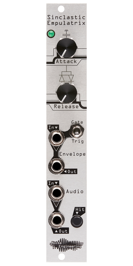 Exponential Attack-Release envelope generator combined with a clamping VCA in silver | Sinclastic Empulatrix by Noise Engineering