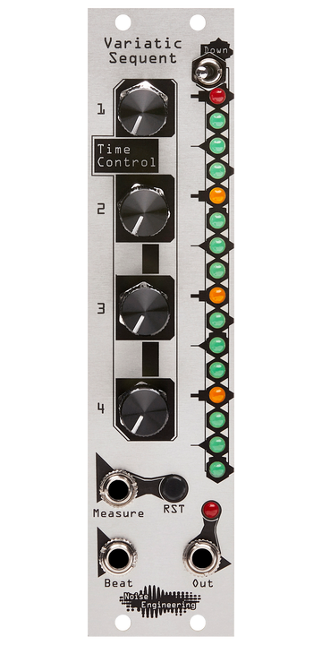 Load image into Gallery viewer, Variatic Sequent a minimal trigger sequencer with flexible expander for Eurorack with knobs and a column of LEDs on top and jacks on bottom with silver panel | Noise Engineering
