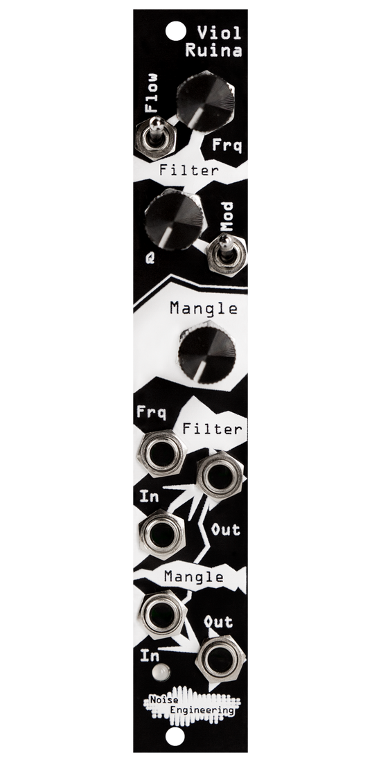 Eurorack analog 24dB resonant lowpass filter and distortion with internal modulation and envelope following in black | Viol Ruina by Noise Engineering