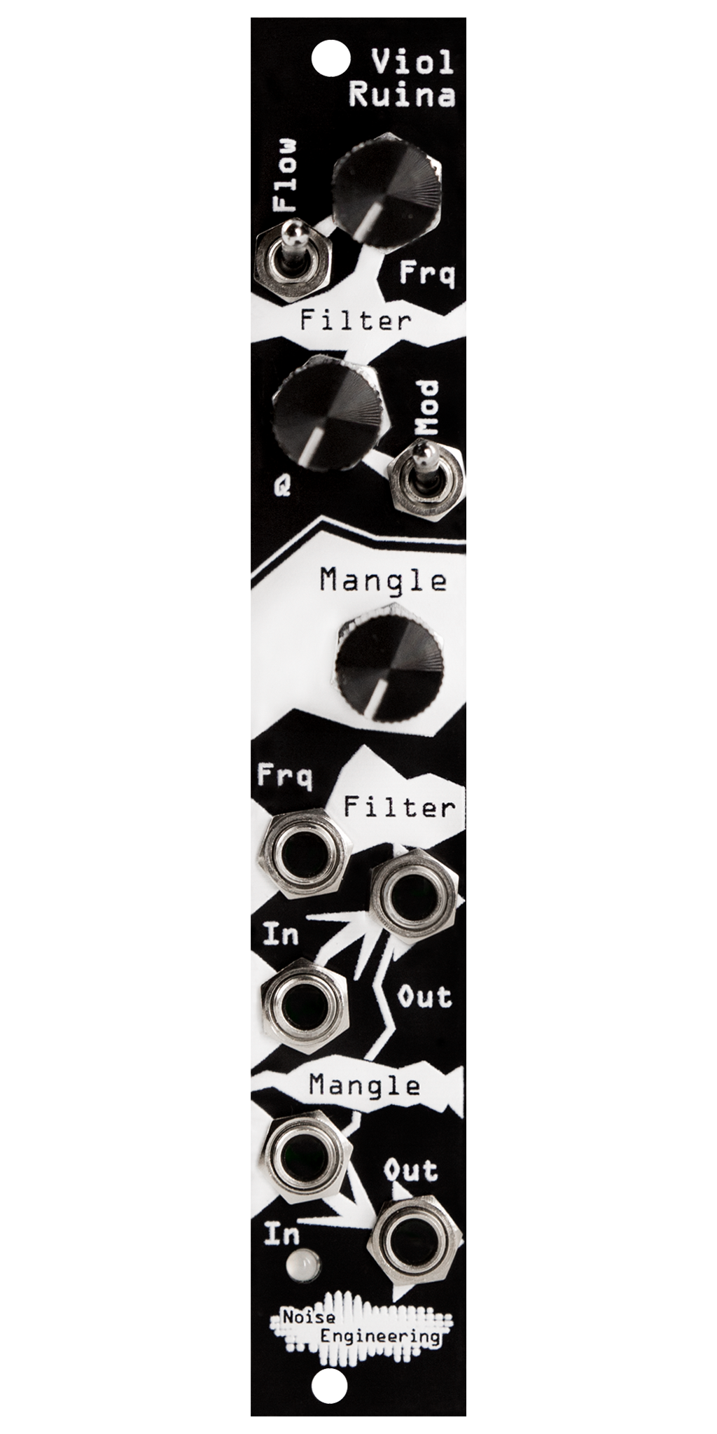 Eurorack analog 24dB resonant lowpass filter and distortion with internal modulation and envelope following in black | Viol Ruina by Noise Engineering