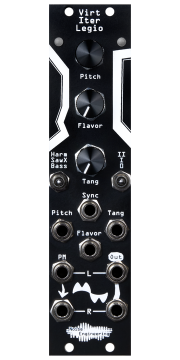 Load image into Gallery viewer, Virt Iter Legio 6 hp Eurorack oscillator and DSP platform in black with knobs, LEDs, and switches on top and jacks on bottom | Noise Engineering
