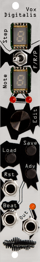 Intuitive 1-16 step Eurorack pitch-CV sequencer with pattern saving and randomization in silver | Vox Digitalis by Noise Engineering